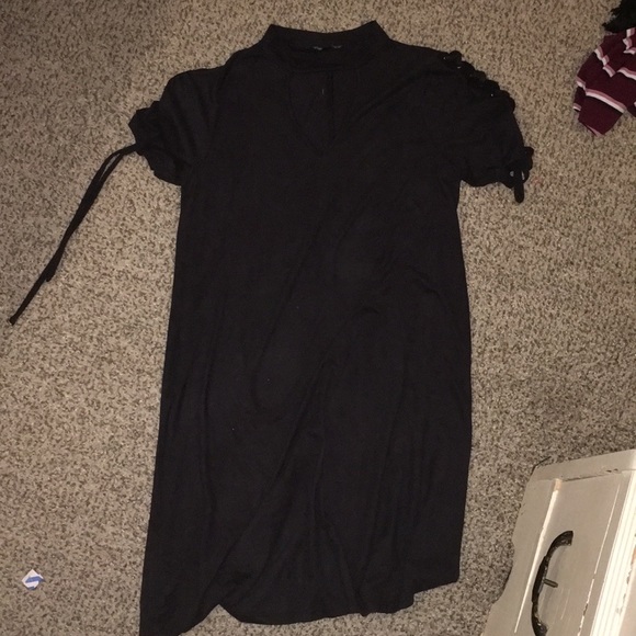Suede back dress w cut out front & tied sleeves - Picture 1 of 2